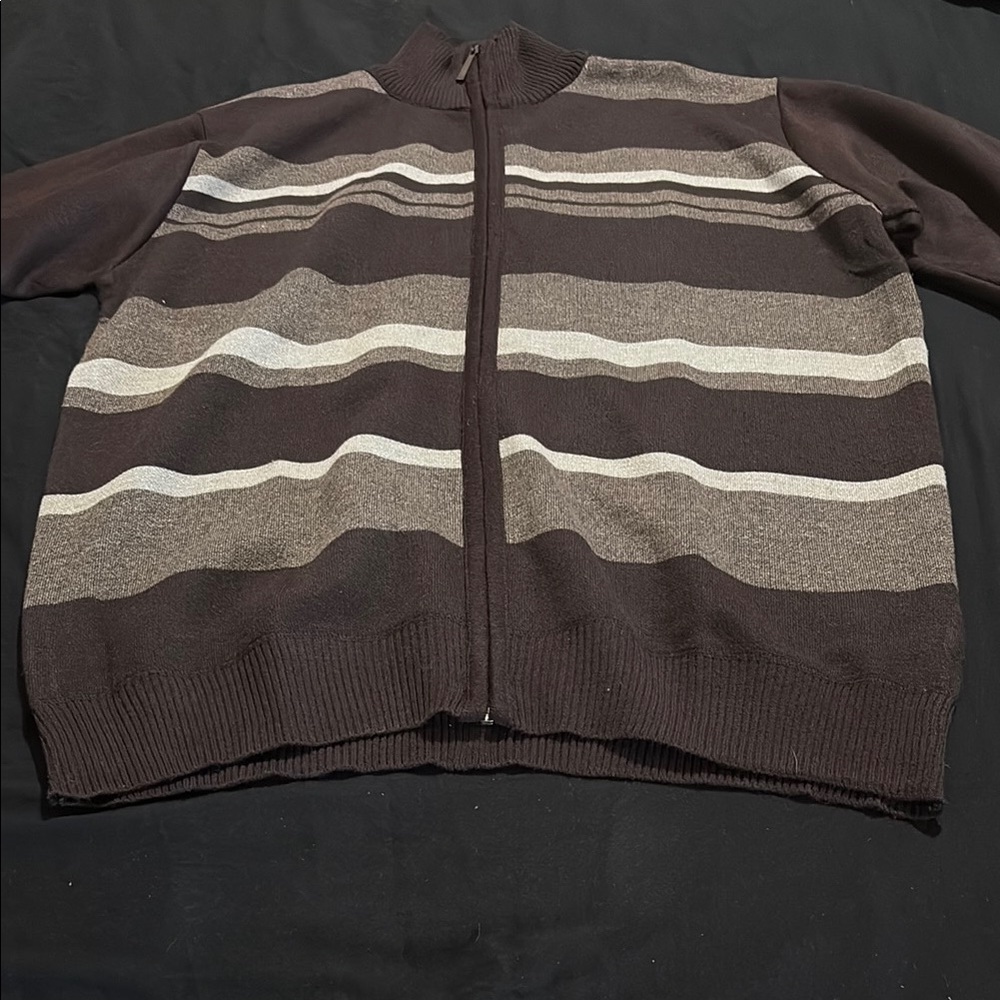 Brown Zip Up Striped Sweater